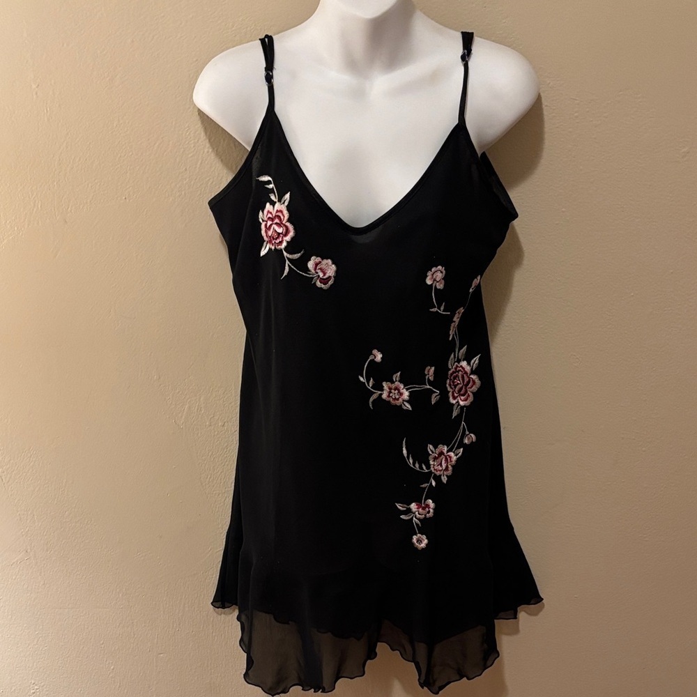 Floral Embroidered Black Chemise